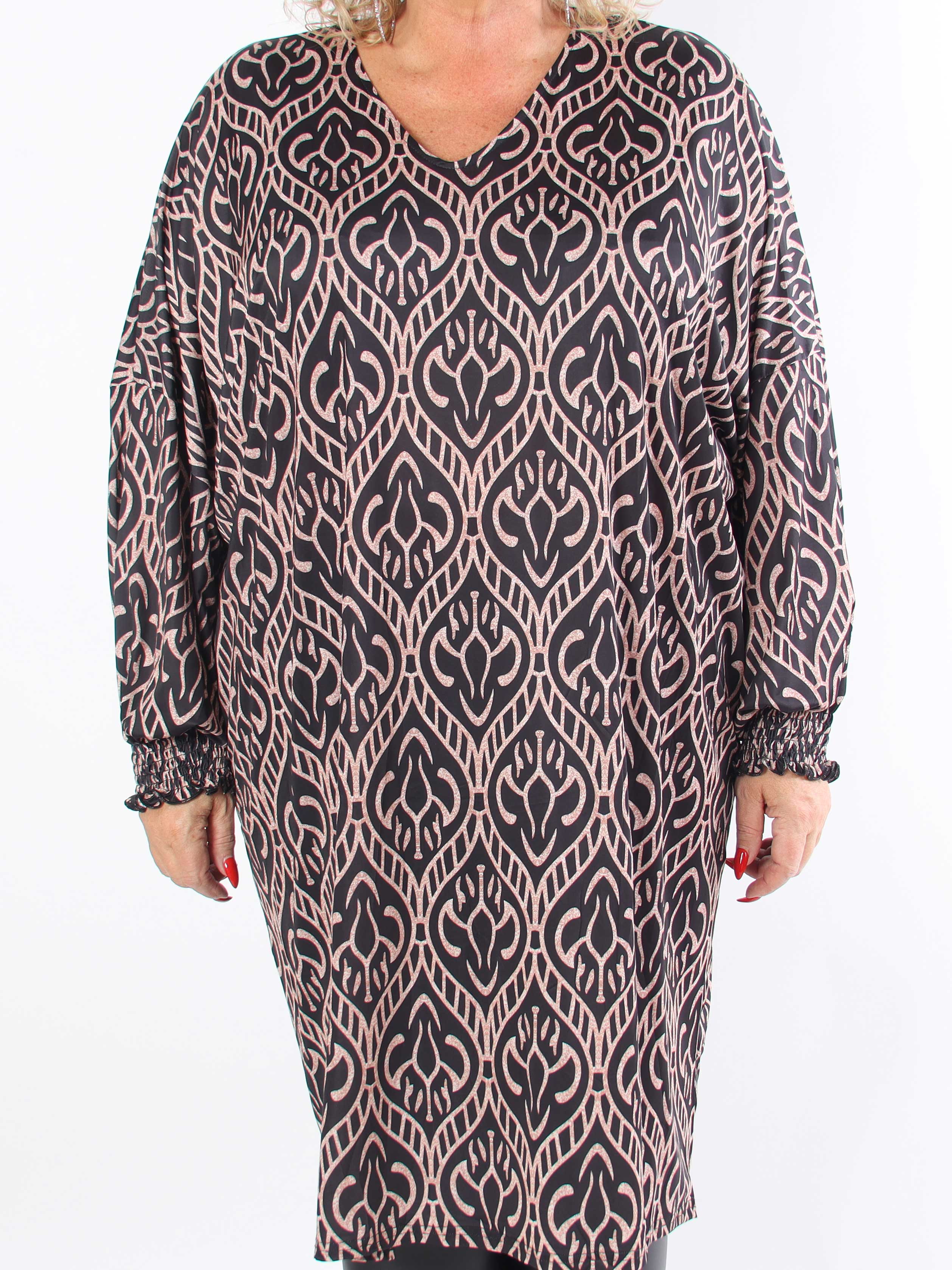 Azmina Boho L/S - Tunikaklänning i plus size med resår och lös passform
